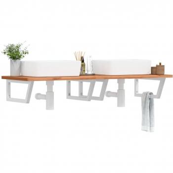 Estante de lavabo de pared de acero y madera maciza de haya Vidaxl Marrón