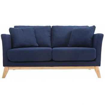 Sofá nórdico 2 plazas desenfundable azul oscuro y patas madera clara Oslo