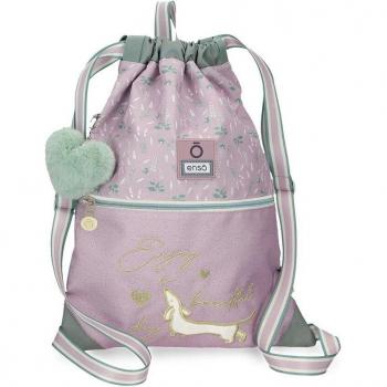Mochila saco Enso Beautiful day morado con diseño infantil y bolsillo frontal
