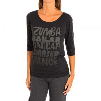 Camiseta Deportiva Zumba de Manga 3/4 Gris Oscuro