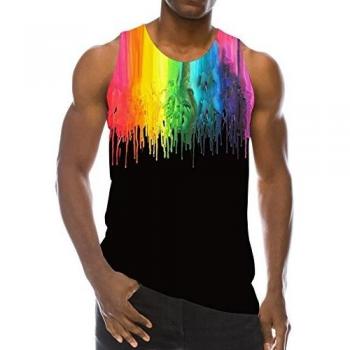 chicolife 3D Melting Black Print Funny Pattern Realistic Underwaist Gym Tank Tops for Men Large