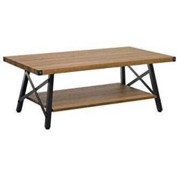Mesa de Centro Industrial Moderna de Madera Oscura con Estante de Almacenamiento 100 x 55 cm
