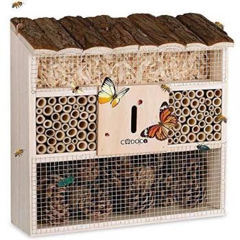 Hotel de Insectos de Madera Natural 30.5x9.5x31cm - Refugio para Abejas, Mariposas y Coccinelas