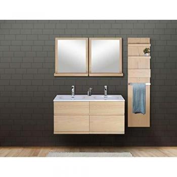 Conjunto de Mueble de Baño de Roble 120 cm con Lavabo de Resina + Espejo + Columna de Almacenamiento ENIO