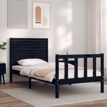 Cabecero negro pequeño de madera maciza Vidaxl