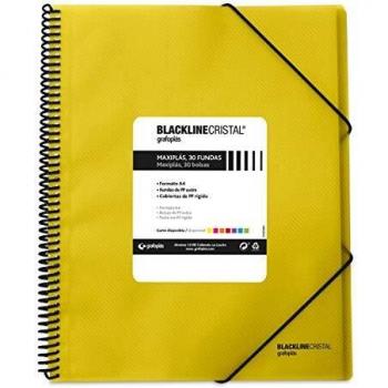 Grafoplás 39833260 Carpeta de Fundas con Espiral, A4, Polipropileno, Color Amarillo, Maxiplás Blackline Cristal
