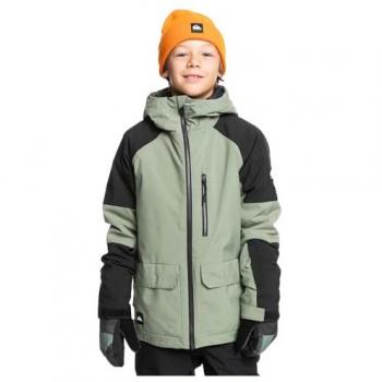 Quiksilver Chaqueta Quest Verde para niños, chaqueta de exterior, impermeable, con capucha ajustable, forro suave y bolsillo frontal