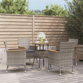 5-Piece Grey Poly Rattan Garden Bistro Set with Cushions