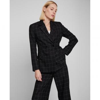 Blazer de mujer a cuadros con cierre lateral y detalles de bolsillos falsos