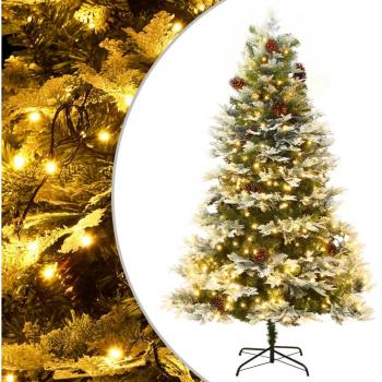 Árbol de Navidad con LED y piñas verde 225 cm de PVC y PE