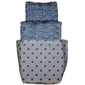 Saco de Coche o capazo Universal Rosy, Fabricado en Ecopiel y Pelo rosetas Blanco Celeste
