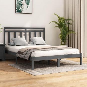 Estructura de cama doble de madera maciza gris 135x190 cm