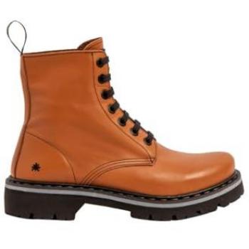 Botines Unisex 1166 de Cuero Nappa Marina, Color Marrón, Plano con Cordones, Casual