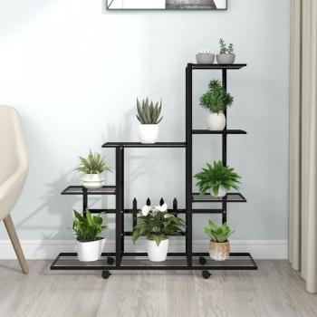 vidaXL Flower Stand with Wheel 94.5x25x92.5 cm Black Metal