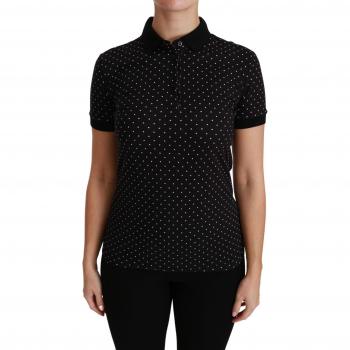 Dolce & Gabbana Black Dotted Collared Polo Shirt Cotton Top - IT44|L, Female, Size: M