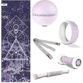 FITFIU Fitness KITWELL 600 Pack de 6 Accesorios Pilates Que Incluye Esterilla, Pelota, Rueda, masajeador de pie, Barra de Masaje y Correa de Yoga, Unisex Adulto, Lila