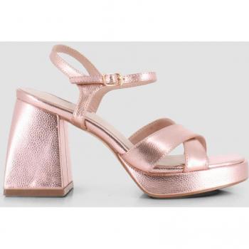 Sandalias de tacón de mujer Blogger NICOLE en oro rosa con parte superior texturizada y acabado metalizado