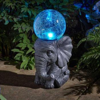 Lámpara Solar Elefante con Esfera de Vidrio Decorativa