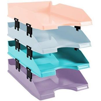 Exacompta Aquarel Combo Midi Glossy Pastel Stackable Letter Trays, Pack of 4