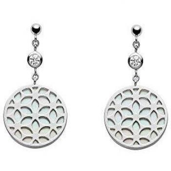 Pendientes Mujer Fossil JFS00461040 - Pendientes de acero inoxidable, diseño moderno, cierre de presión, con detalles en resina y cristal, color plateado