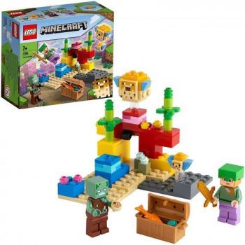 LEGO 21164 Minecraft El Arrecife de Coral, Juguete de Construcción Reconfigurable, Mini Figuras de Alex y Zombie, Regalo para Niños de 7 Años o Más