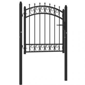 Puerta de valla con picos acero negro 100x100 cm
