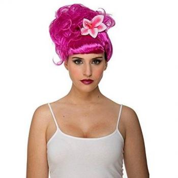 Peluca de cantante Fucsia recogido con Flor
