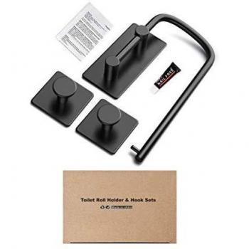 Umi. by Amazon - Set de portarrollos para papel higiénico y 2 ganchos multiuso de acero inoxidable 304, para baño y cocina, negro