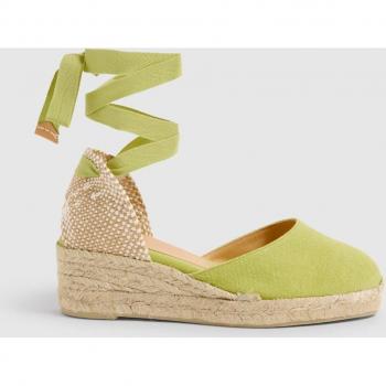 Alpargatas de cuña Carina en algodón verde lavado con lazada
