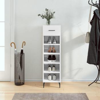 Zapatero blanco pulido 30x35x105 cm madera multicapa con acabado brillante