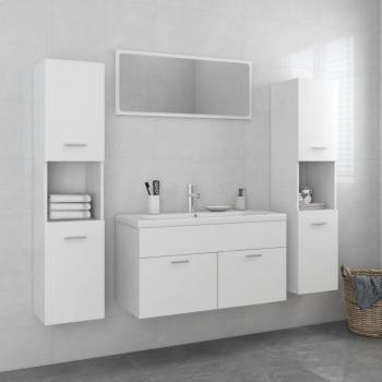 Conjunto de muebles de baño blanco de madera multicapa y madera de ingeniería, incluye lavabo integrado, espejo con iluminación LED, diseño moderno y funcional, fácil instalación, resistente al agua y a la humedad