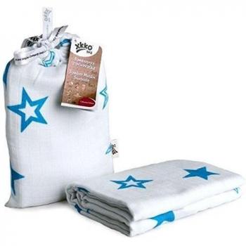 XKKO 8594161574064 - Muselina de bambú, diseño estrellas azules, 120 x 120 cm
