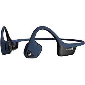 AfterShokz Trekz Air, Auriculares de Conducción Ósea Inalámbricos Bluetooth con Micrófono Resistentes al Sudor para el Deporte, Azul Medianoche