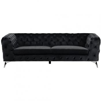 Beliani Sofá de 3 plazas estilo Chesterfield en terciopelo negro con respaldo bajo Sotra