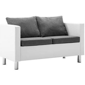 vidaXL Sofá de 2 Plazas Cuero Sintético Blanco Gris Claro Asiento Sillón Silla