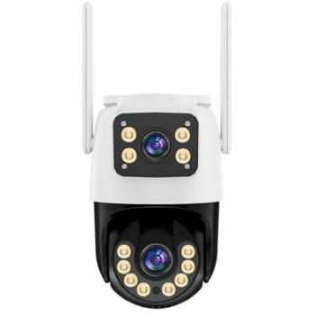 Cámara de Videovigilancia Gun-Ball 4MP con Doble Zoom 2.8-12mm, H.265AI, Visión Nocturna IR, Audio Bidireccional y Conectividad Wi-Fi/Ether