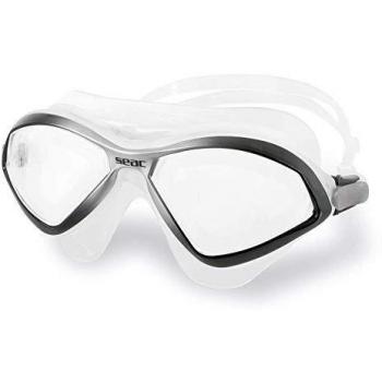 Gafas de natación Seac Diablo negro con lentes transparentes, características: diseño ergonómico, lente transparente anti-vaho, protección UV, ajuste fácil y cómodo, correa ajustable