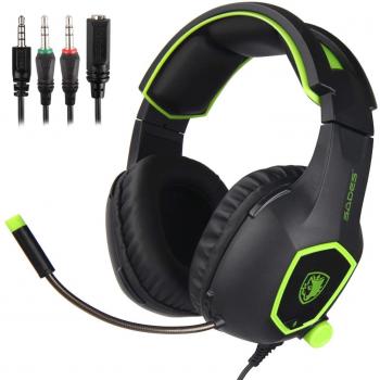 Sades SA818 3.5mm Stereo Gaming LED sobre la oreja Auriculares Gaming con micrófono para PS4 Nuevo Xbox One PC Juego de Computadora con Cancelación de Ruido y Control de Volumen