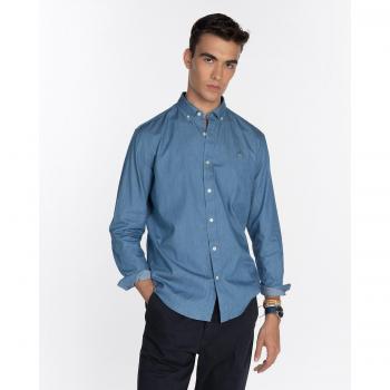 Camisa de hombre classic lisa Harper & Neyer Denim azul medio regular fit