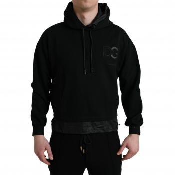 Dolce & Gabbana Black Cotton Hooded Logo Pullover Sweater - IT44 | XS