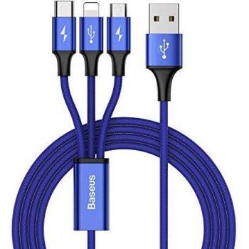 Cable de Carga 3 en 1 Lightning / Micro USB / USB-C 1.2M 3A Azul Baseus