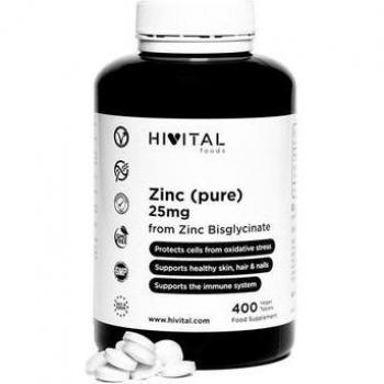 Zinc Puro Bisglicinato 25 mg - 400 Comprimidos Veganos Hivital