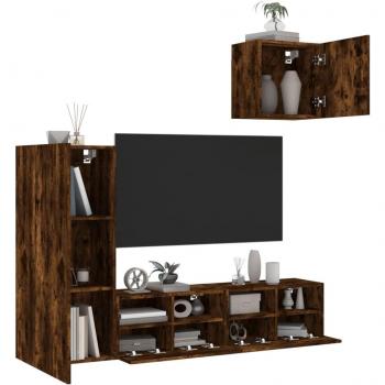 Muebles de TV de pared 4 piezas roble ahumado madera multicapa