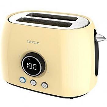 Tostadora Cecotec ClassicToast 8000 Double, Capacidad para Dos Tostadas, Potencia de 800 W, Color Amarillo, con Pantalla Digital y 2 Ranuras