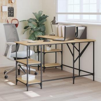 Escritorio de roble Sonoma 139x139x75 cm madera multicapa marrón