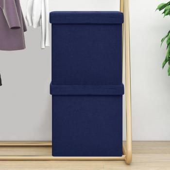 Taburetes de almacenaje plegables 2 piezas azul simil lino con contenedor