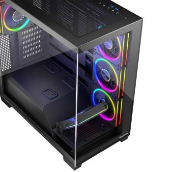 Caja PC Modecom Volcano Stellar ARGB MIDI 5F (ATX, Mini-ITX, mATX), Negra, 5 Ventiladores ARGB, USB-C