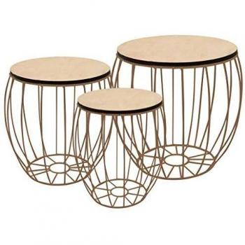 vidaXL 3X Mesas de Centro Madera Contrachapada Hierro Mesilla Mueble Auxiliar