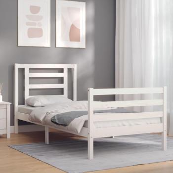 Cama con Cabecero Pata Redonda Blanco 100x200 cm Madera Maciza