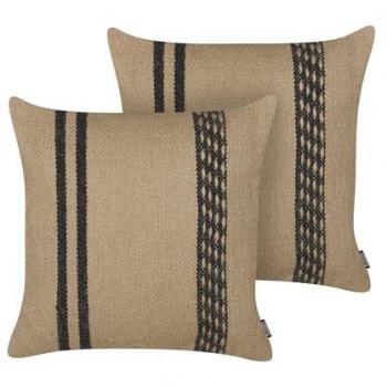 Set de 2 cojines decorativos de yute con funda extraíble en beige y negro, 45 x 45 cm, diseño trenzado